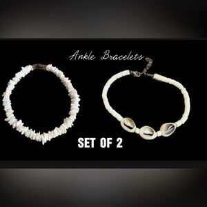 Vintage Set of (2) Surfer Style Shell White Ankle‎ Bracelets